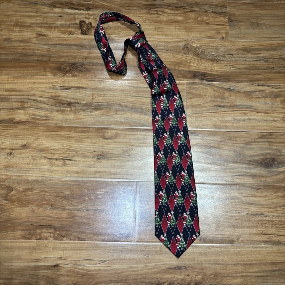 Seasonal Style By MMG Vintage Tie Santa‎ Christmas Trees Red Black Holiday